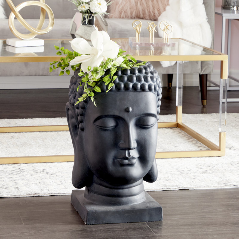 CosmoLiving by Cosmopolitan Traditional Buddha Head Clay Statue Planter